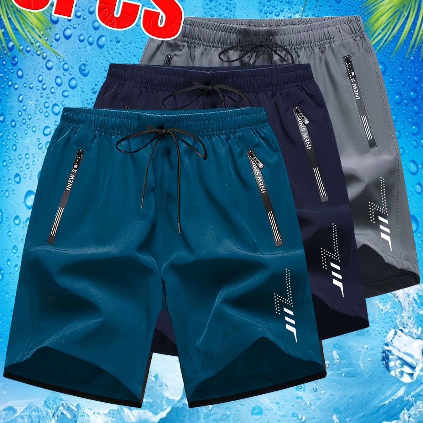 TEMU 3pcs New Summer Sports & Casual Shorts With Large Zippered Side Pockets, Made From Comfortable, Soft, And Breathable Fabric With An Adjustable