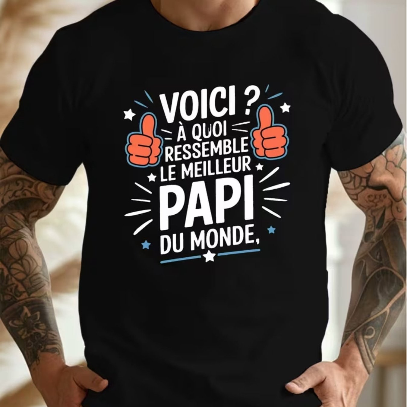 TEMU Men's French Tshirt Du Monde Grandfather Gift Idea With French Slogan White Short Sleeve Shirt Casual Summer Wear For Or Frenchlanguage Grandpas