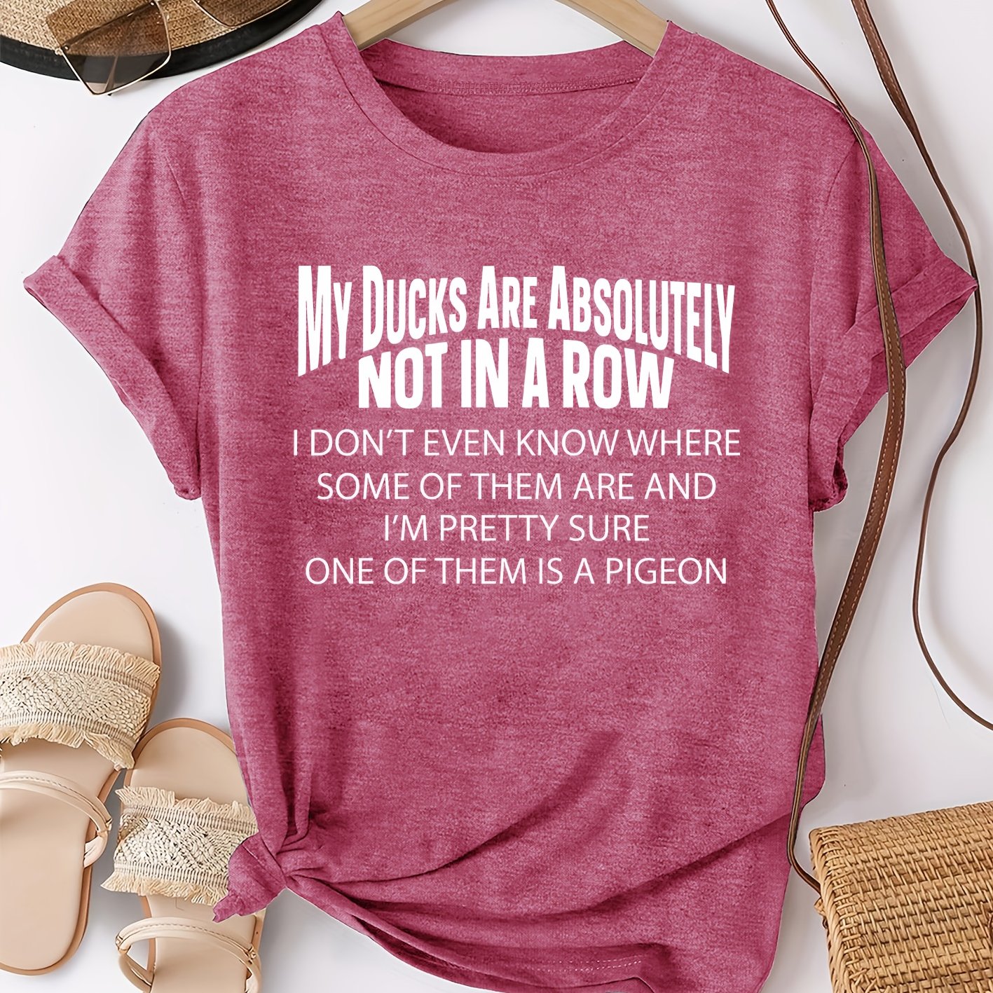 TEMU Women's Short Sleeve Printed Crew Neck T-shirt, Comfortable, Soft, And Breathable, New Style, Fashionable And Simple, Vintage , Versatile For
