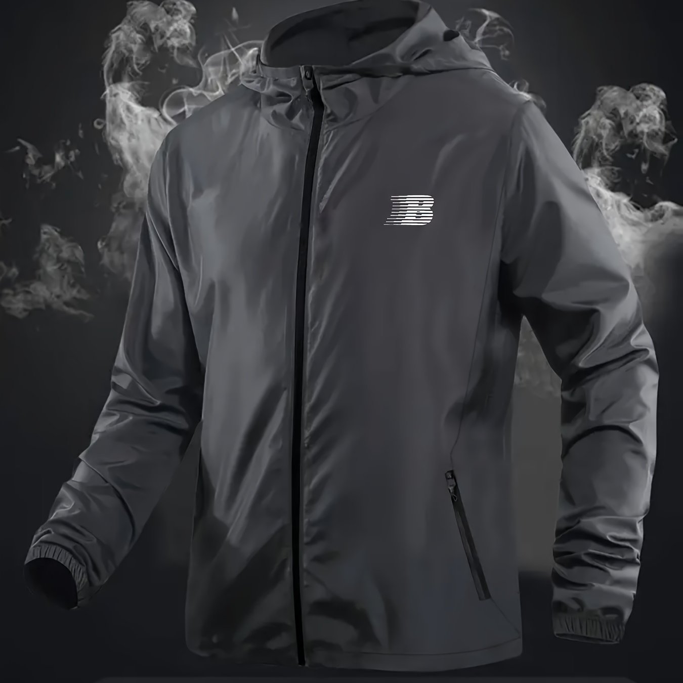 TEMU Men's Spring/summer Solid Color Letter Print Logo Hooded Jacket, Full-zip Lightweight Thin Outerwear