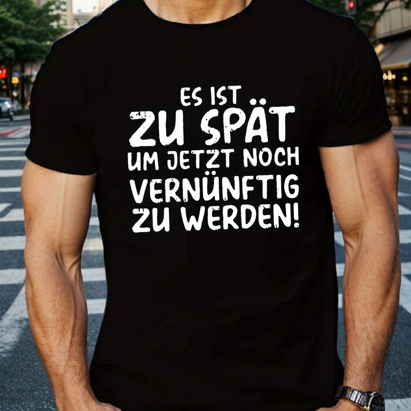 Humorous German Short-sleeve Tee For Men - Round Neck, Machine Washable, Perfect For Summer, Plus Size