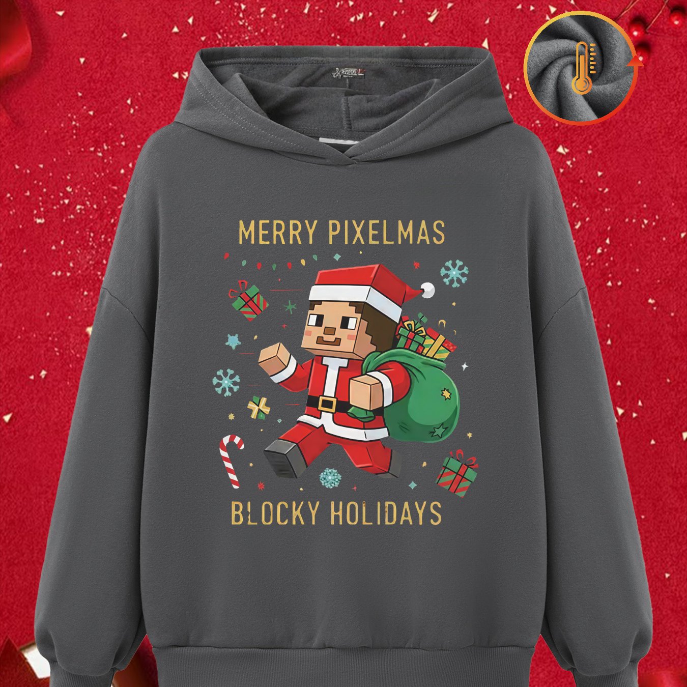 Image of Boys' Long Sleeve Hooded Sweatshirt | With Warm And Soft Fabric, Adorable Santa Graphic, Ideal For Cold Weather And Celebrations, , Crew Neck, Fall/winter Season, Thick, For Teenager