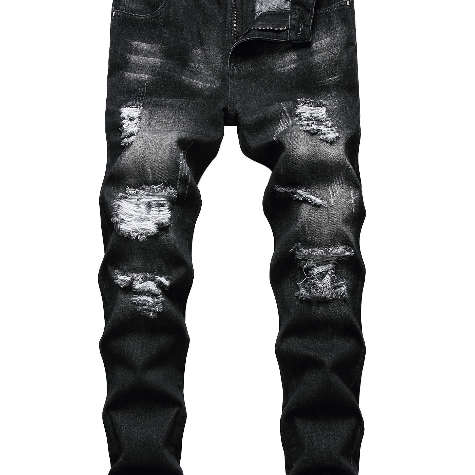 TEMU Men's Slim Fit Straight Leg Denim Pants With Ripped And Distressed Details