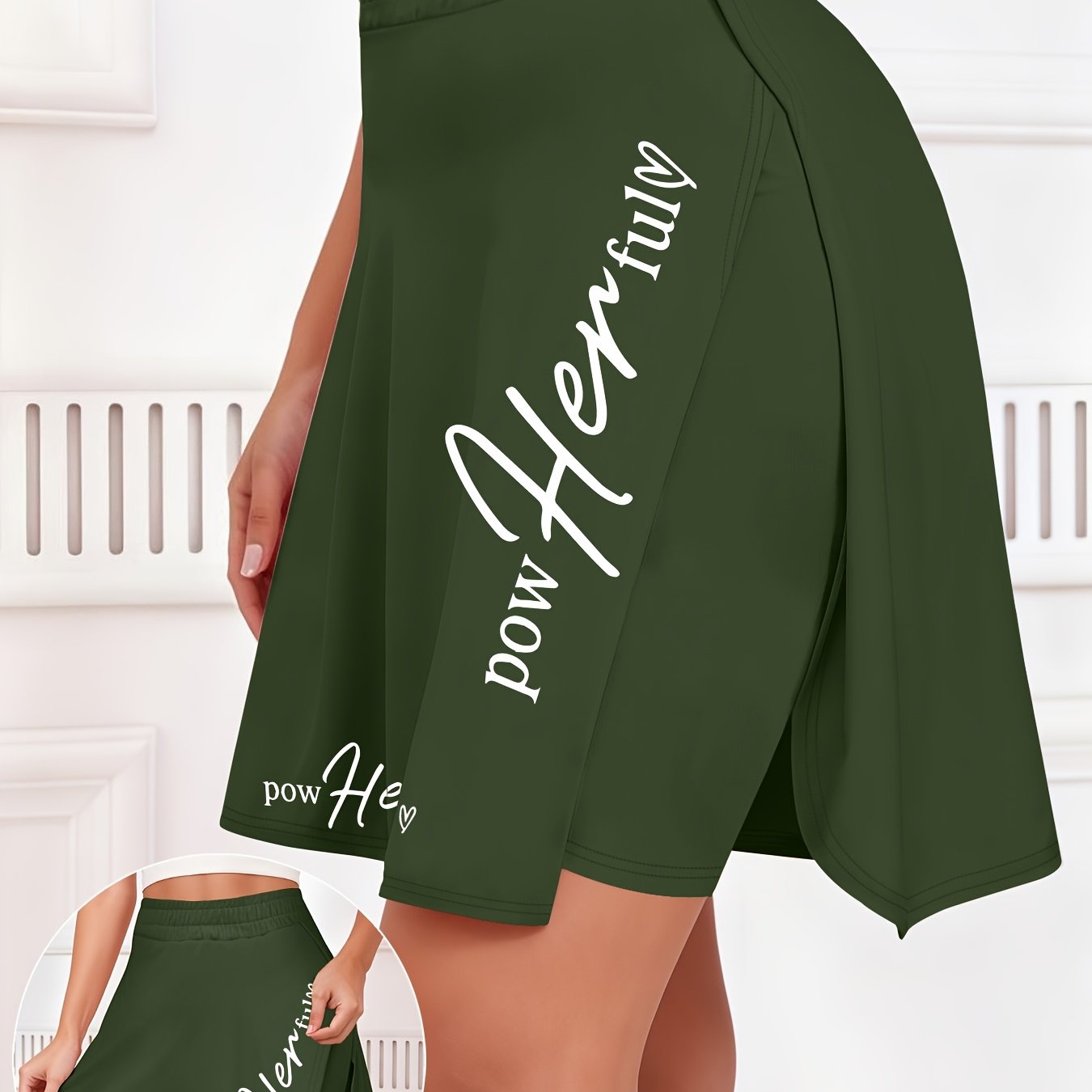 TEMU 2026 European And American Spring/summer New Arrival Women' Fashionable Classic Text Print Cropped Skort