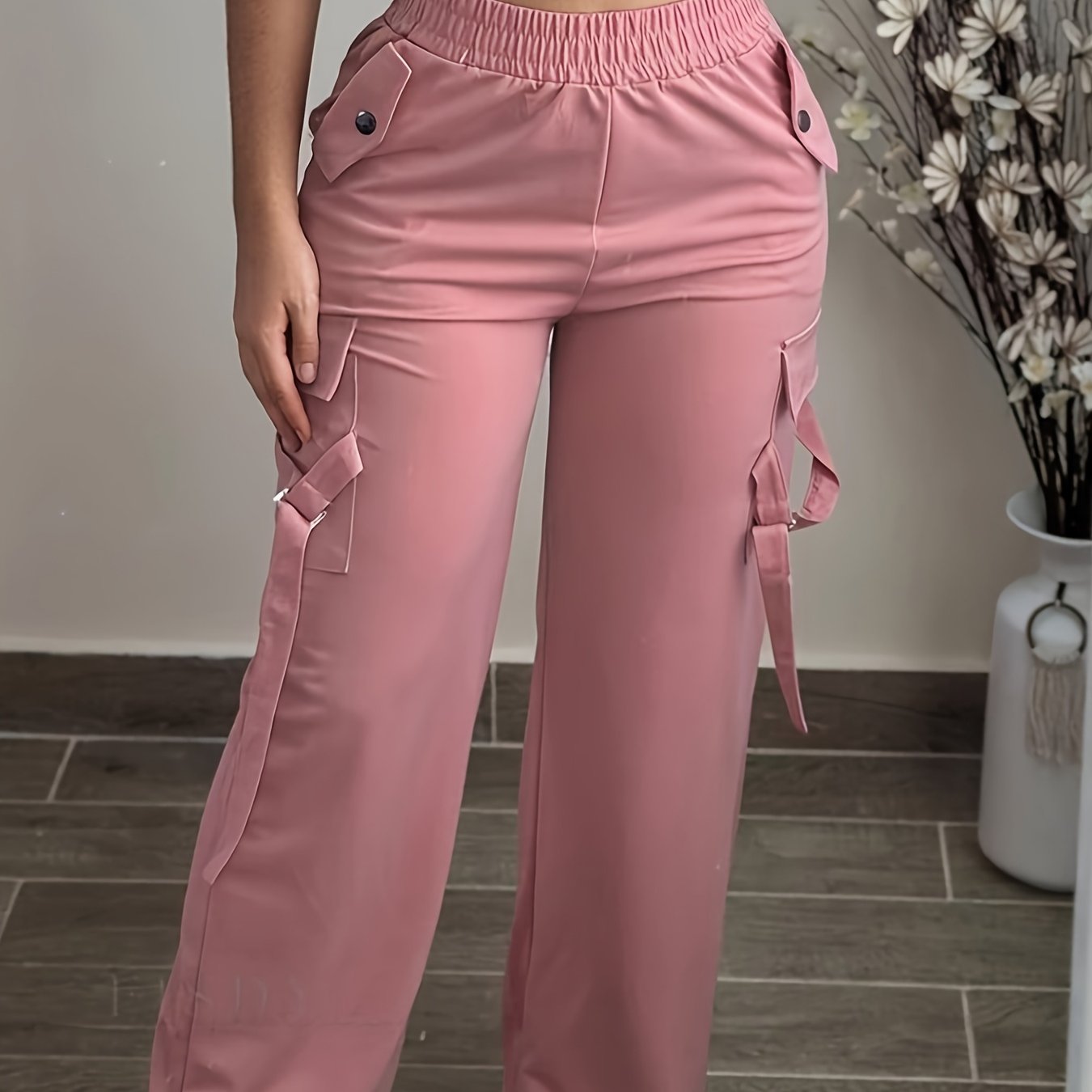TEMU Pantaloni lunghi da donna a vita con elastico in vita, pantaloni casual da lavoro per esterni, nuovo stile primaverile ed estivo