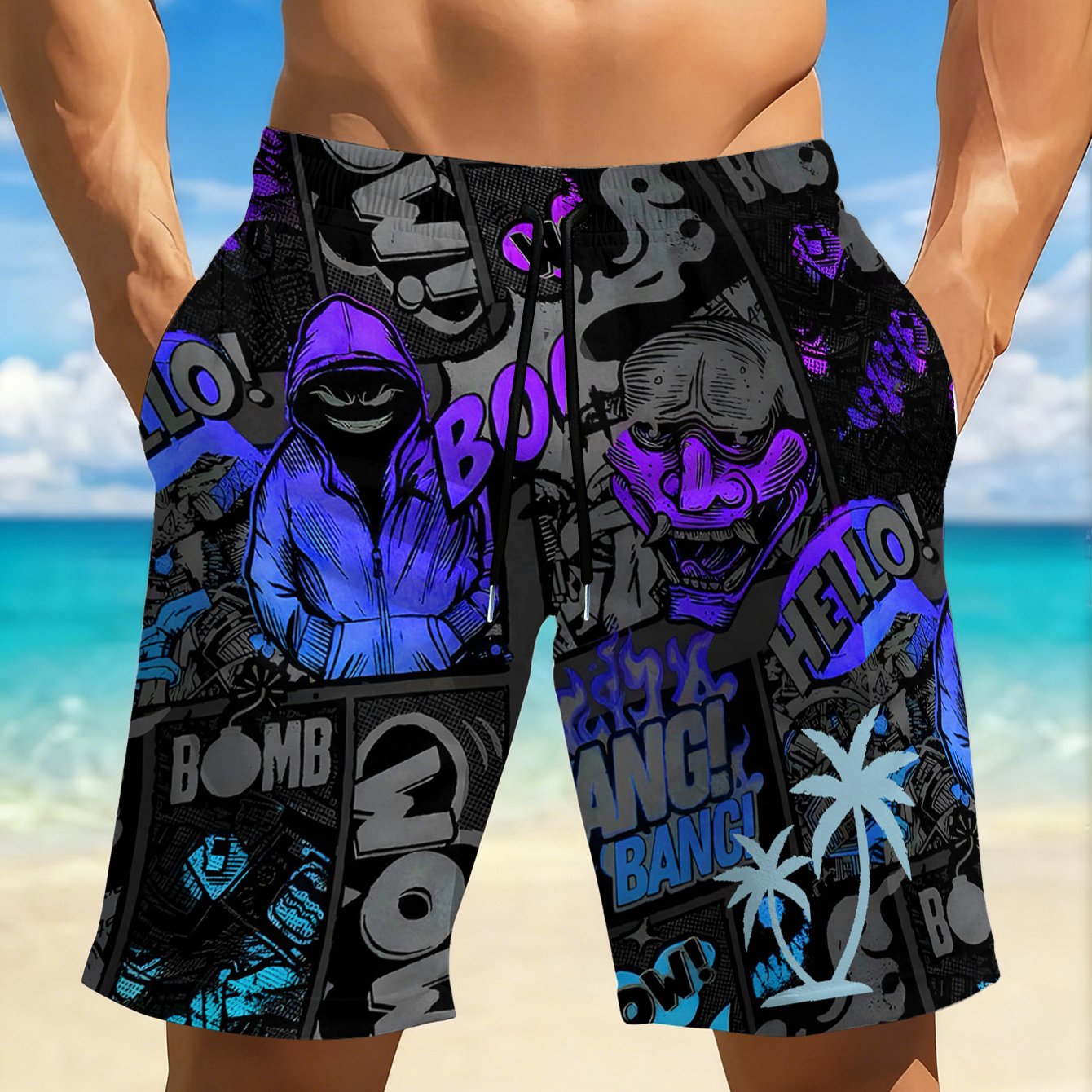 TEMU Men's Quick-drying Breathable Beach Shorts | Colorful Print Design, Elastic Waistband With Drawstring, Pockets, Perfect For , Pools, Gyms, And