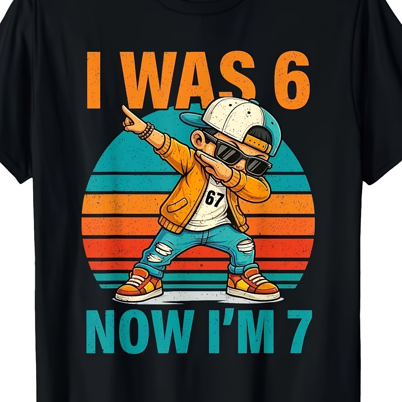 TEMU Graffiti Style T-shirt For A -old Birthday, Featuring 'i Was 6, Now I'm 7'. Loo0056 Suitable For All Season, Festival Gifts, Party Outfit And