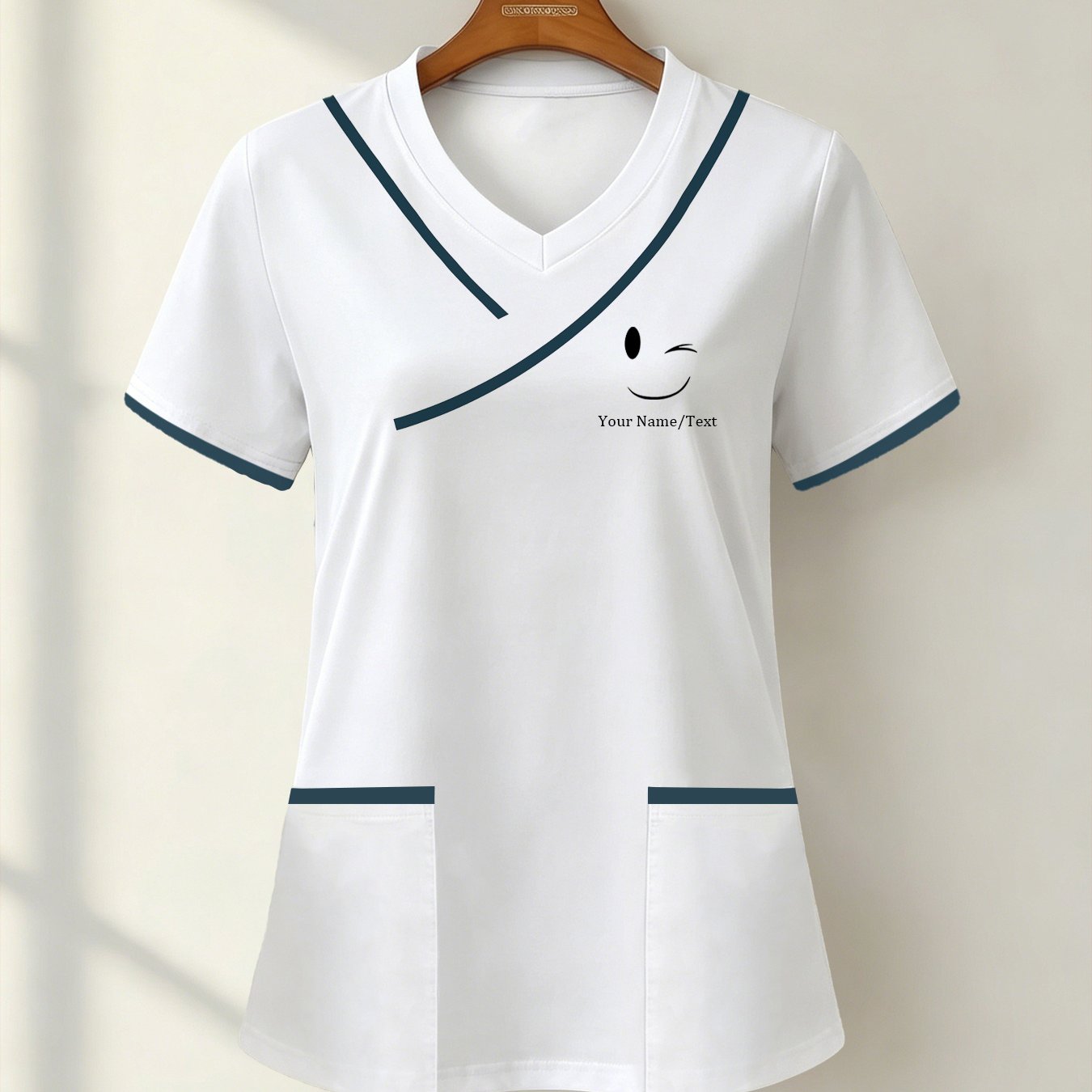 TEMU Customizable Color- Short-sleeve Women's Uniform Top, Customizable With Name Or Other Text, Summer Custom Women's V-neck T-shirt, Sporty Casual