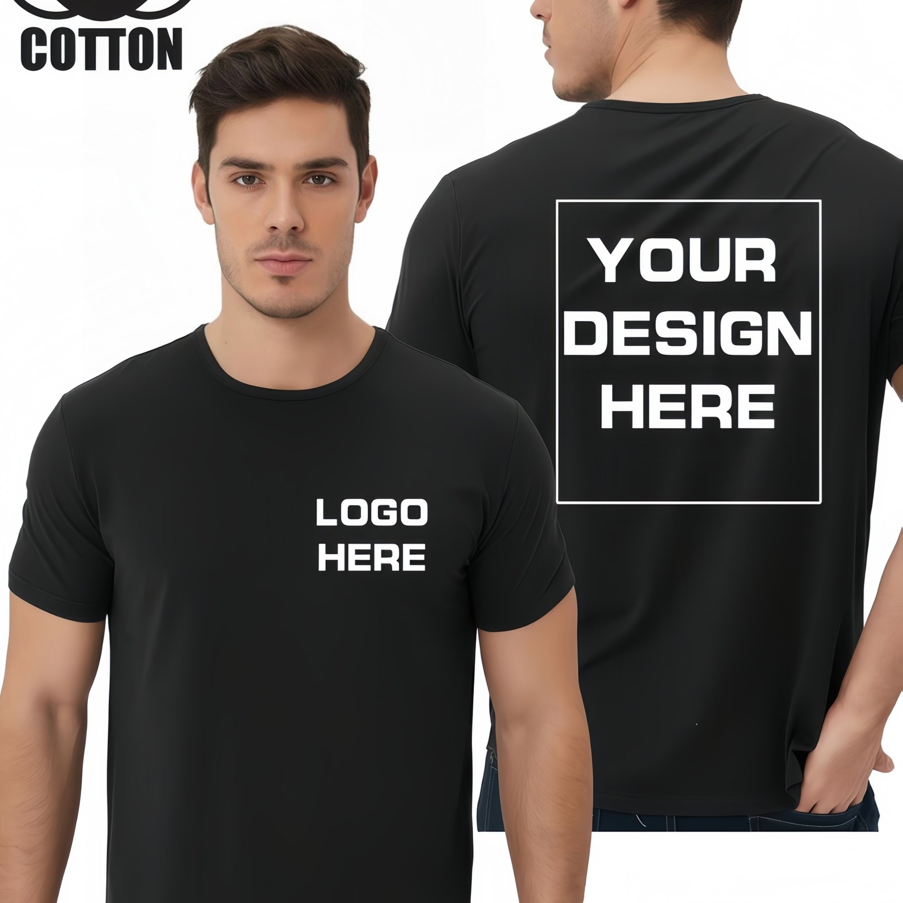 Image of Plus Size Men's Custom Photo/text T-shirt- Personalized Logo/design, Fabric, Design, Casual Round Neck Short Sleeve Tee For Streetwear& Custom Logo Orders- Machine Washable Lightweight Fit, Plus Size