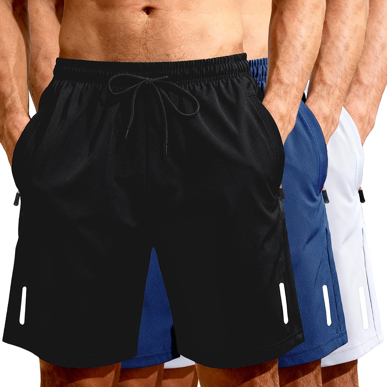 TEMU 3pcs (3pcs) Mispict Men's Quick-dry Swim & Sports Shorts Suitable For Running, Gym, Outdoor - Elastic Waistband With Adjustable Drawstring,