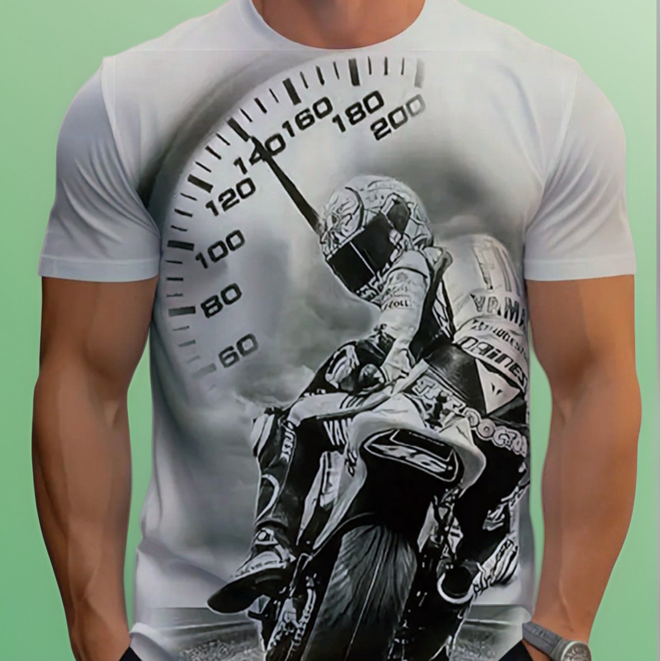 TEMU Men's Motorcycle Racing T-shirt - Quick-dry Breathable Motorcycle Rider Print Short Sleeve Top, Round Neck Suitable For Riding, Outdoor Sports &