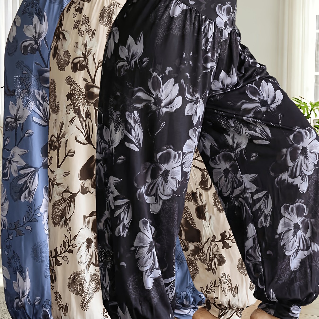 TEMU 3pcs Digital Floral Sport Harem Pants, Comfortable Soft Casual Jogger Yoga Pants