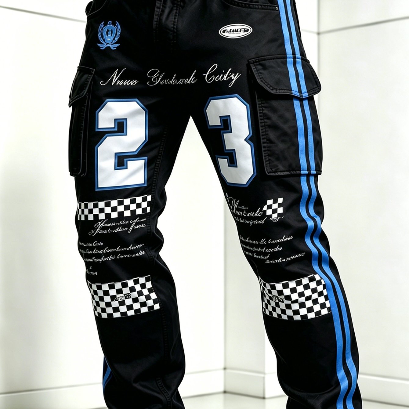 Image of Men's Cargo Pants, Checkerboard Pattern, Casual Streetwear Multi-pocket Straight Trousers