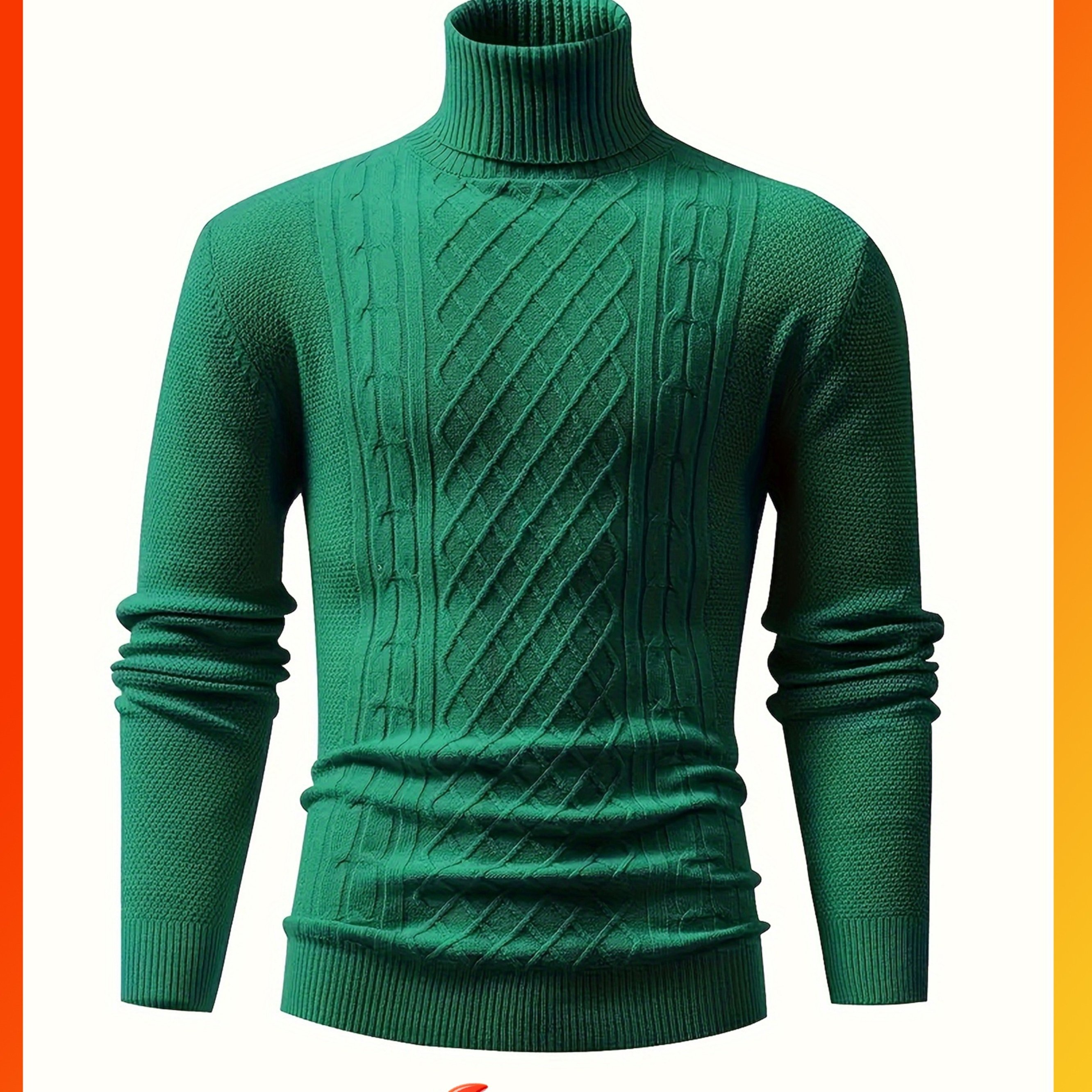 Image of Aw26 Autumn/winter Men's High Neck Cable Knit Sweater Retro Plaid Jacquard Knit Warm Slim Fit Pullover Festival Gift Men's Clothing Tops