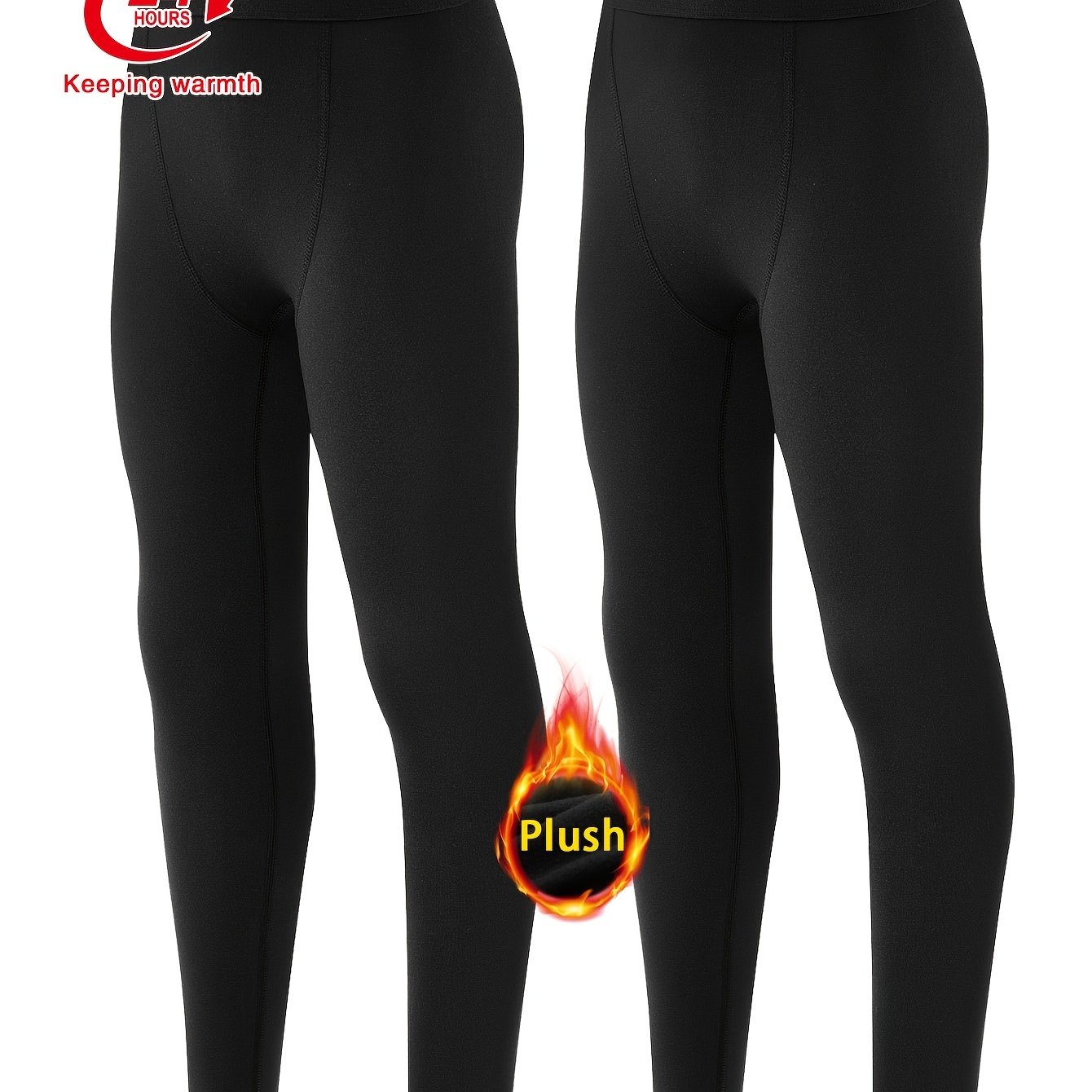 2pcs Set Warm Compression Pants, Basic Fleece Ski Base Trousers, Moisture-wicking Breathable Athletic Leggings - Suitable For Running, Fitness, Training