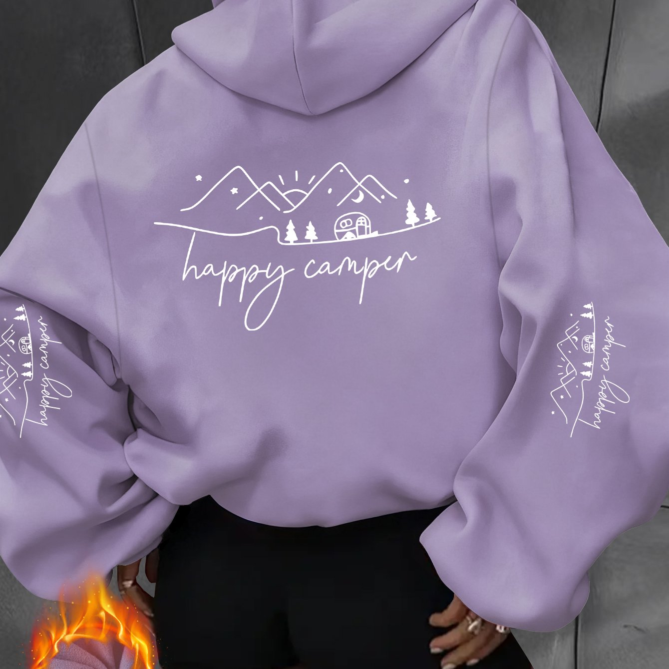 TEMU Y2k Style Women's Autumn New Clothing Fashion Casual Athletic Hooded Sweatshirt, Outdoor Camping Theme Print With "" Pattern, 100% Fabric,