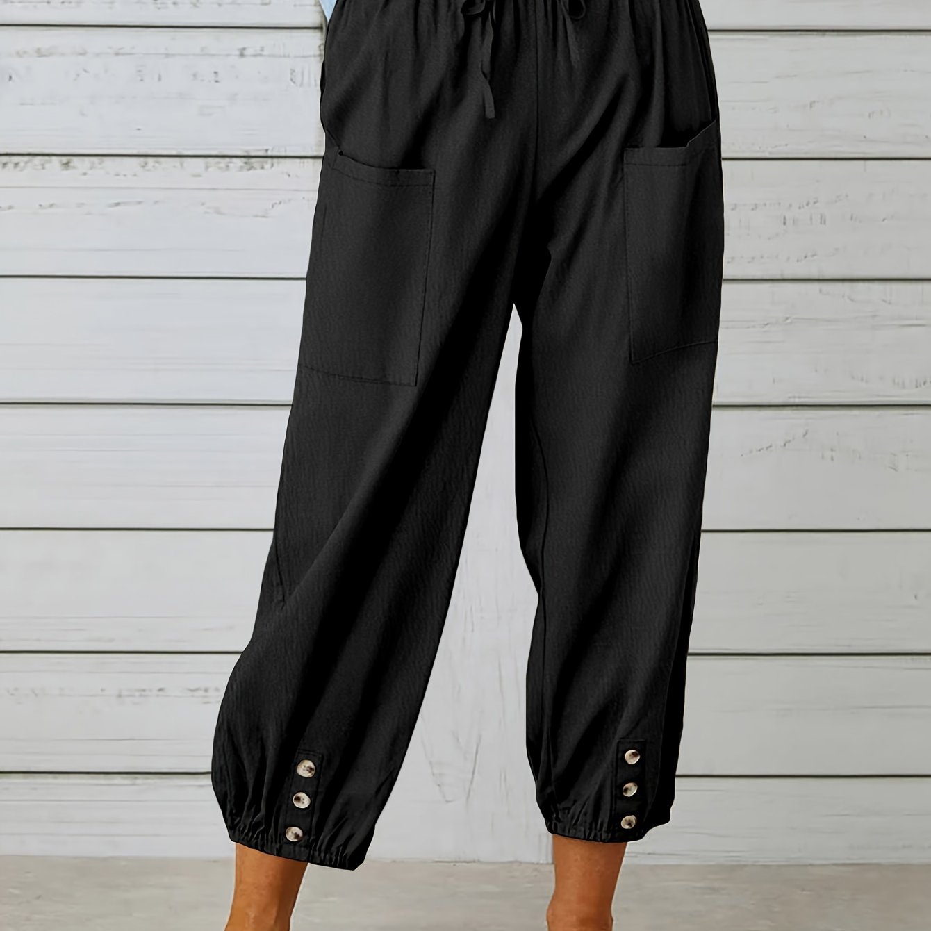 Wide Leg Capri Pants, Loose Casual Drawstring Waist Pants, Women's Clothing