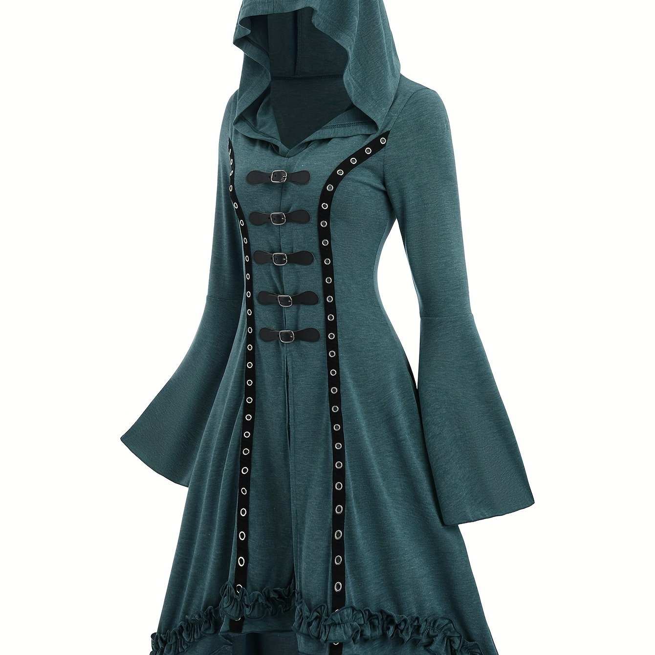 Image of 2024 Christmas Party Western New Women' Color Hooded Top Flared Sleeve Irregular Hem Vintage Long Top Women's