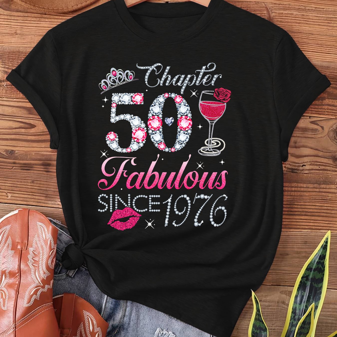 TEMU 50 Fabulous 50th Birthday Gift Print T-shirt | Short Sleeve Crew Neck Casual Top For Summer & Spring, Women's Clothing