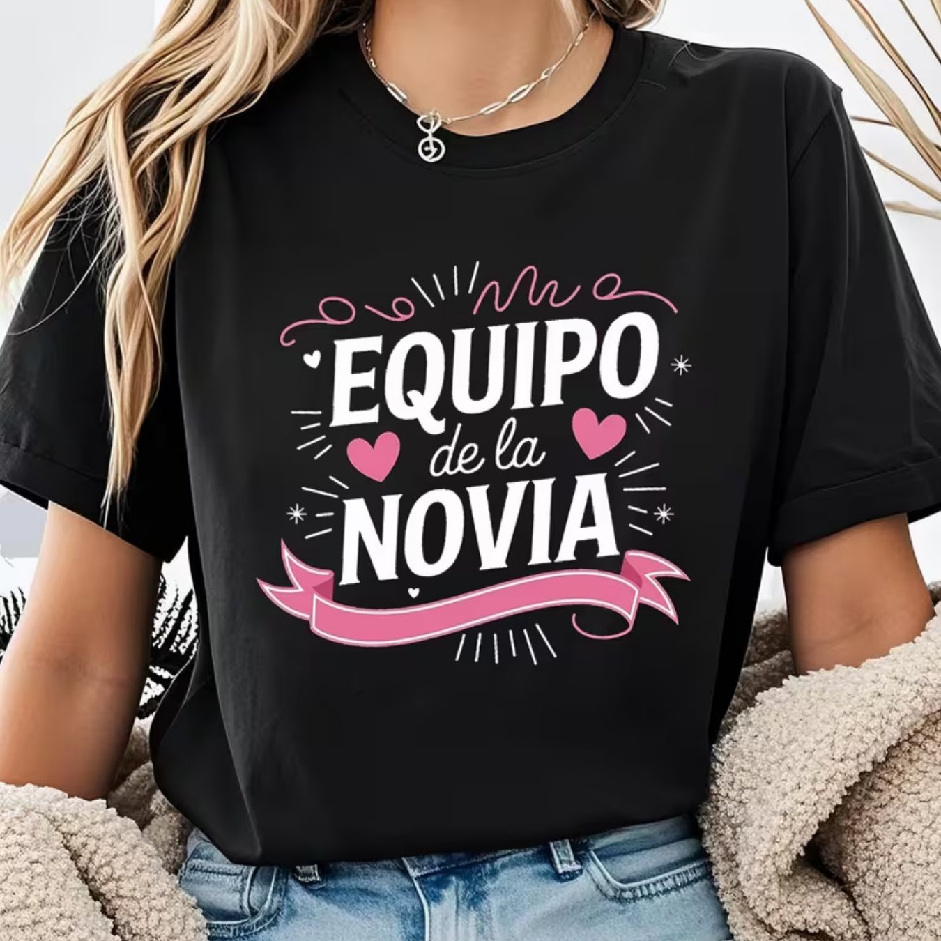TEMU Camiseta de dama de honor para mujer con en español "Me EQUIPO De " - Top de manga corta y cuello compatible con blusa de temática de escuadrón