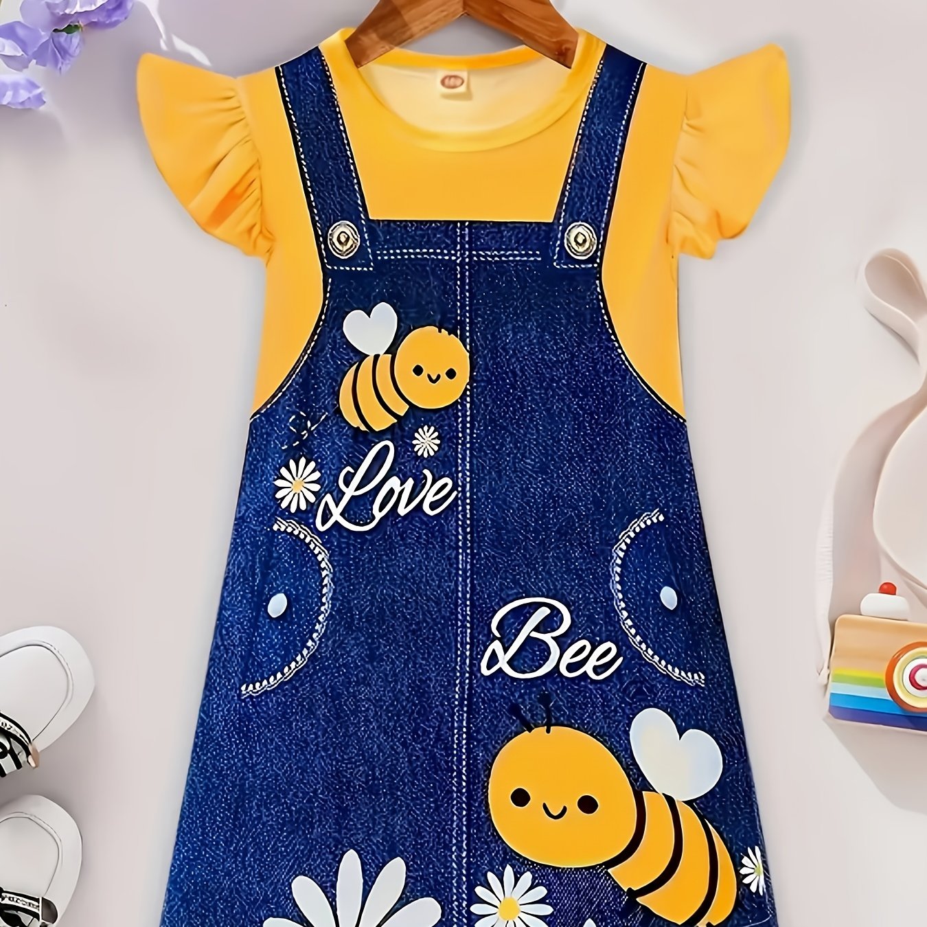 Summer Girls' Dress, Single Piece, , Flutter Sleeve, Casual Dress, Skirt