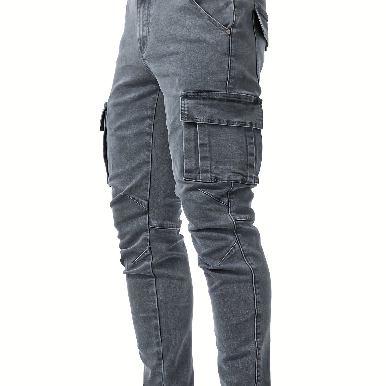 Men's Casual Multi Pocket Jeans Chic Street Style High - Temu Germany