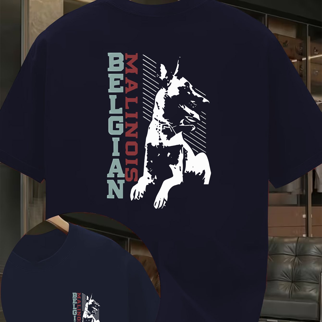 TEMU Men's Belgian Malinois T-shirt - Double-sided Belgian Malinois Print Short Sleeve Shirt With , Suitable For Owners, Casual Round Neck Summer Top