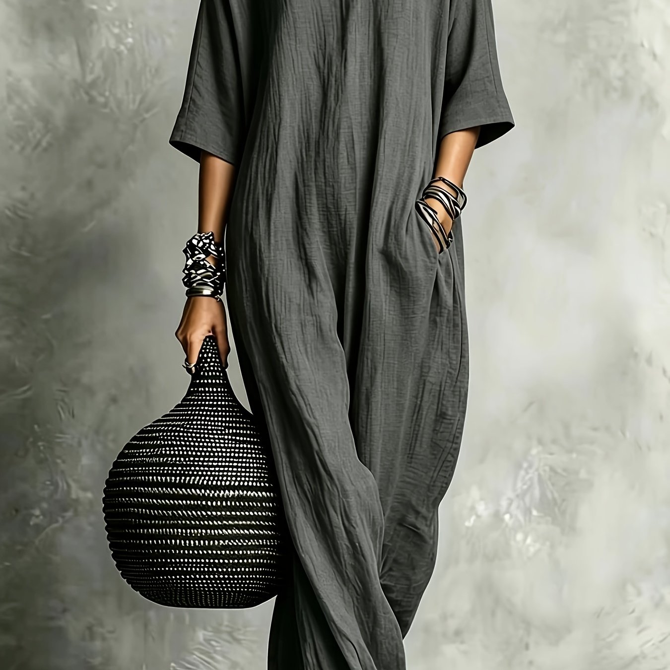 TEMU 2026 Spring/summer New Arrival Batwing Sleeve Loose-fit Relaxed Style Niche Design Dress