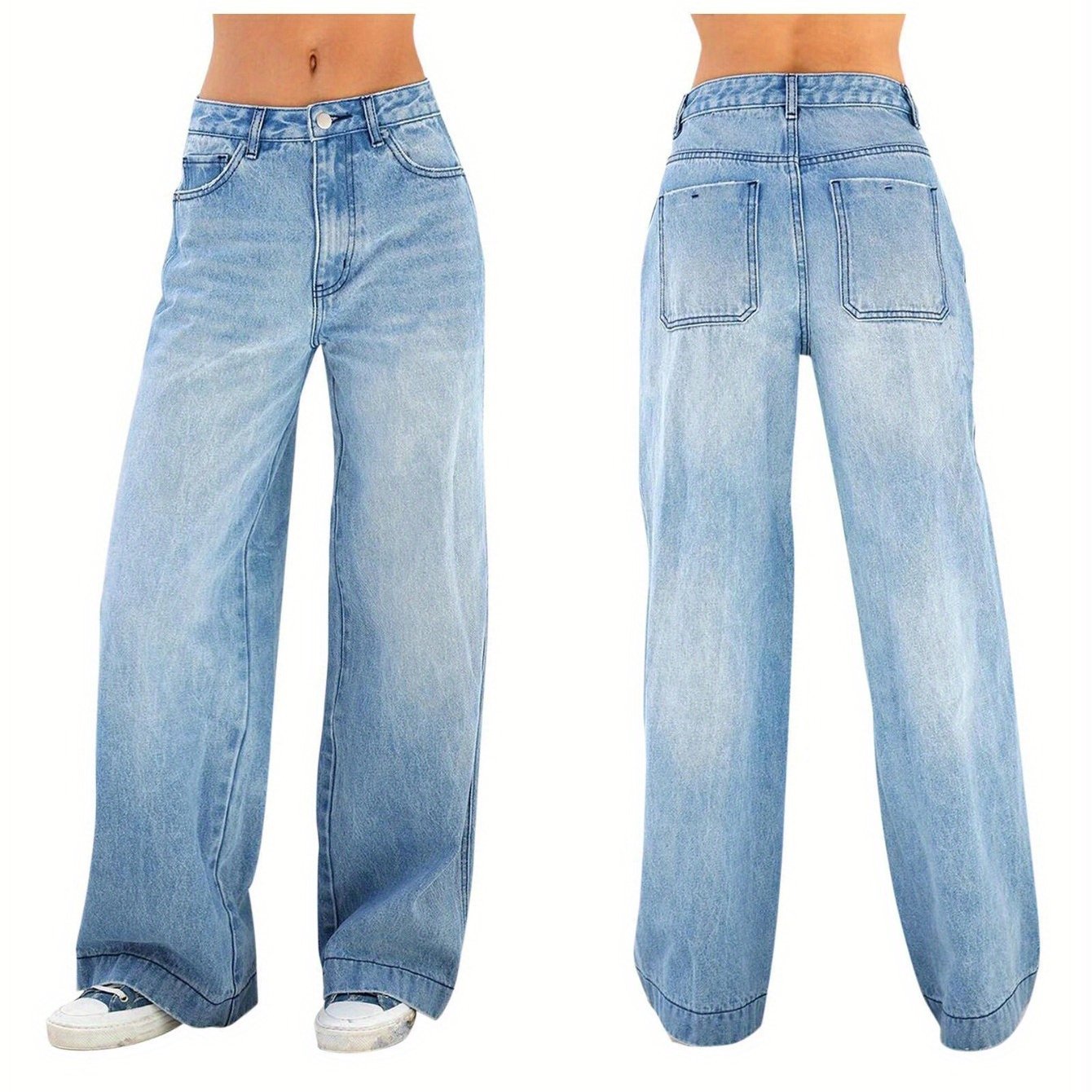 TEMU Jeans Women's High-waisted Baggy Wide-leg Jeans