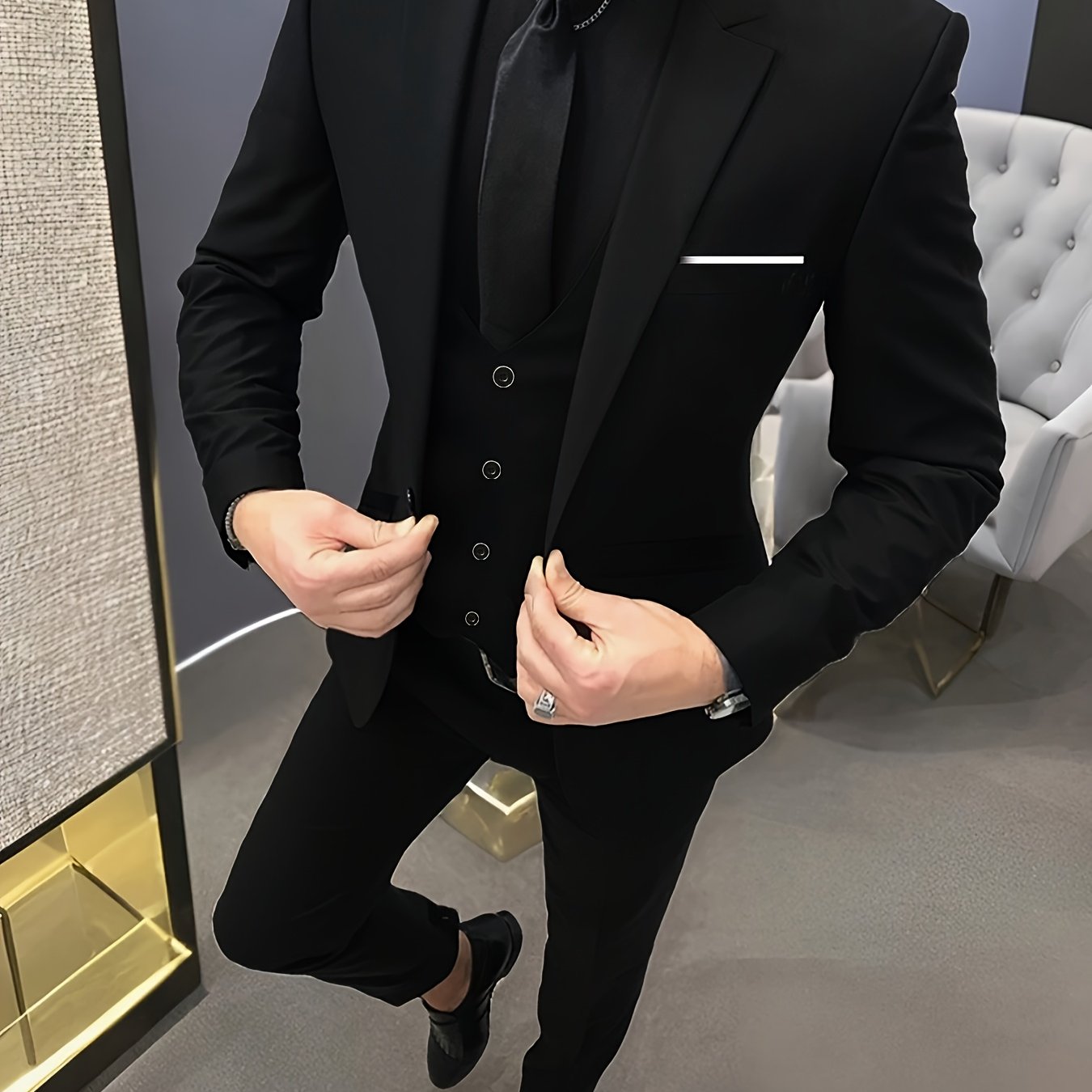 TEMU Male 3pcs Wedding Dress Suits Set Men Business Blazer Wedding Blazers Jacket Pants Vest Groomsman Wear