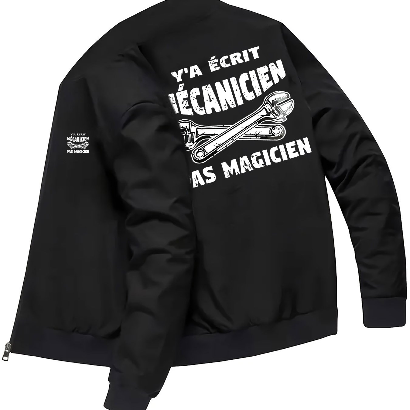 TEMU Veste Homme Thème Mécanicien Français avec Imprimé et Français - Manteau d'Hiver Slim-Fit à Fermeture Éclair, Détails de Poches Inspirés du