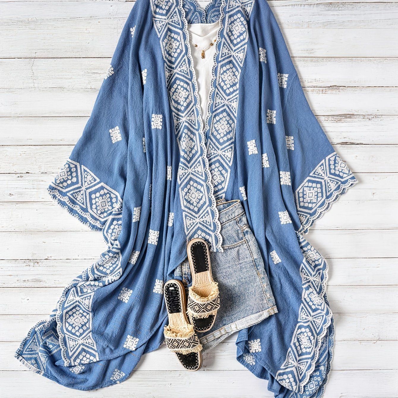 TEMU Plus Size, Women's Bohemian Geometric Print Cardigan, Beach Cardigan, Summer Loose Outerwear