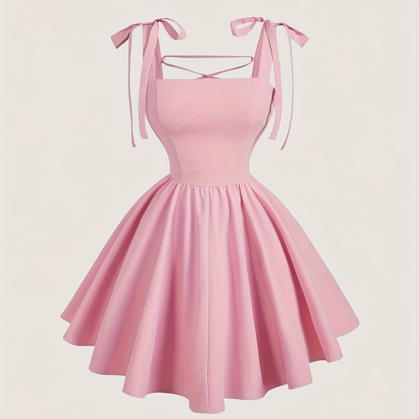 TEMU MOD Damen Elegantes Rückenfreies Midi-Kleid mit Schleifenbund – Weiches Rosa, Asymmetrisches Ein-Schulter-Design,