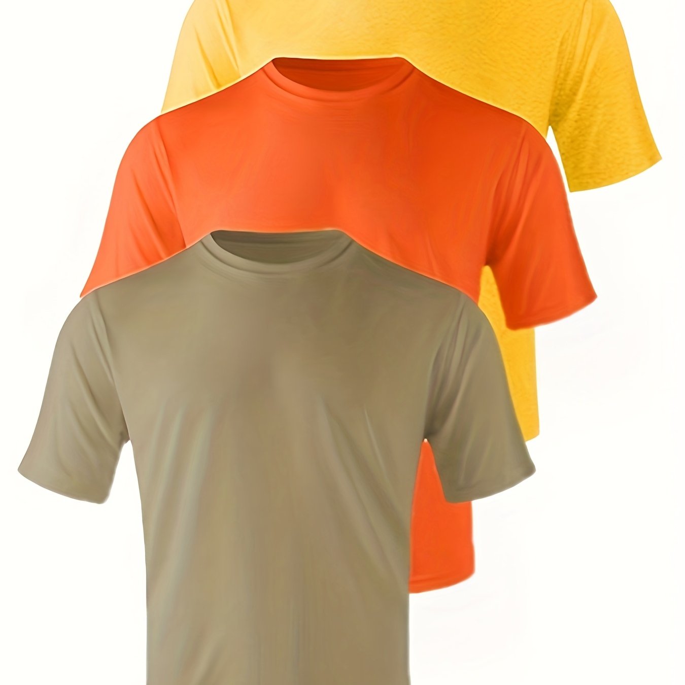 3-pack Men's Quick-dry Upf 50+ T-shirts - Moisture-wicking Crew Neck Short Sleeve Tees In Khaki, Orange, Yellow (s-3xl) For Swimming, Beach, & Outdoor Activities - Multi-pack Athletic Shirts