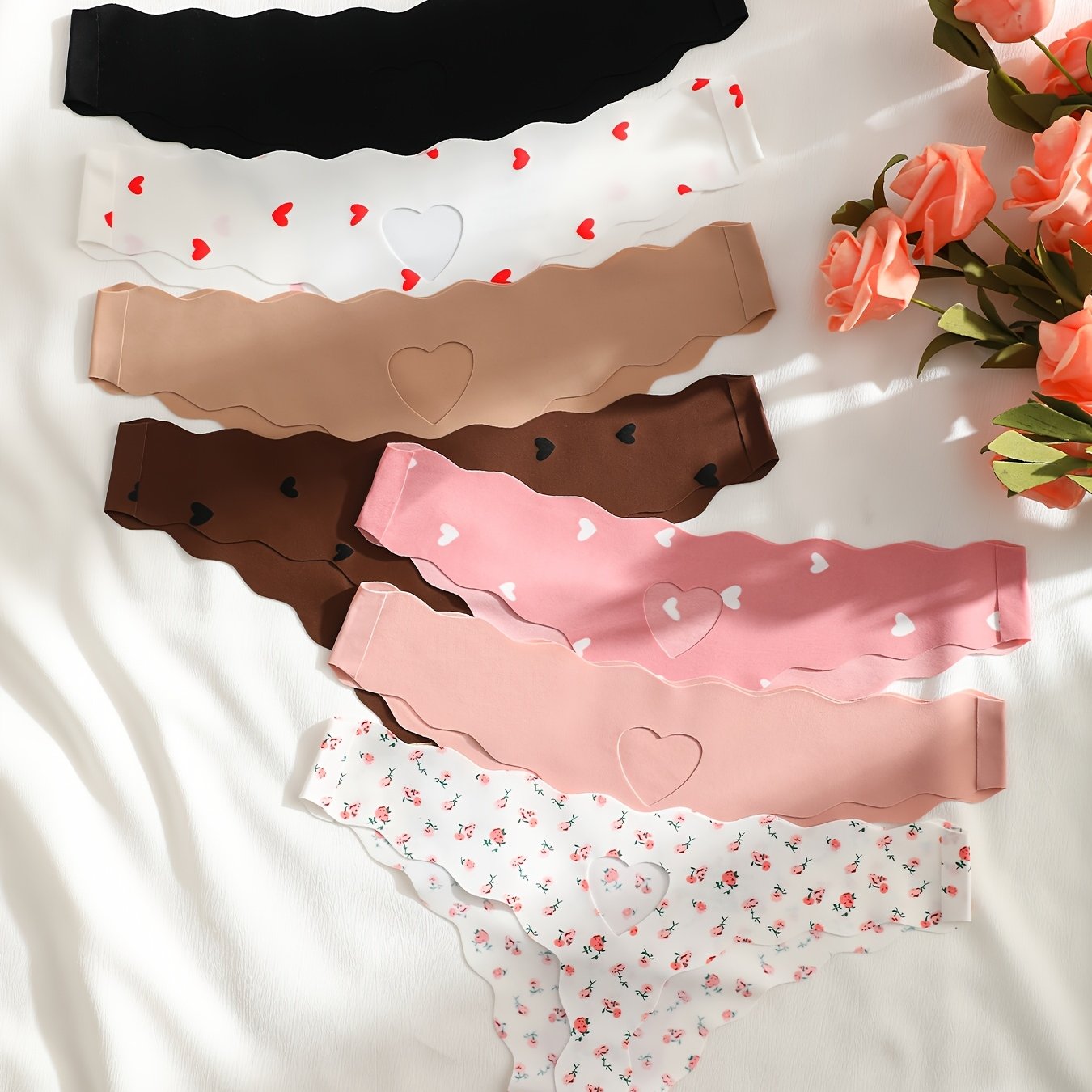 E-shop 7er-Pack Damenunterwäsche, Mehrfarbig, Nahtlos, Niedrige Taille, Bequeme Hohle Dreieck-Slips
