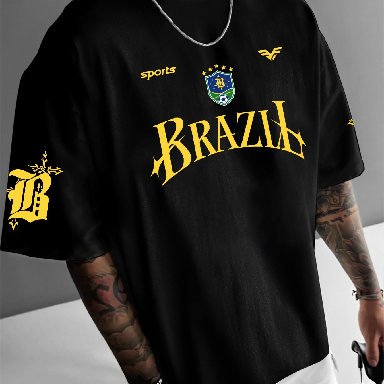 TEMU Street-style Men's Trendy T-shirt With Football-themed Graphic Print, Suitable For Daily Commutes And Casual Wear
