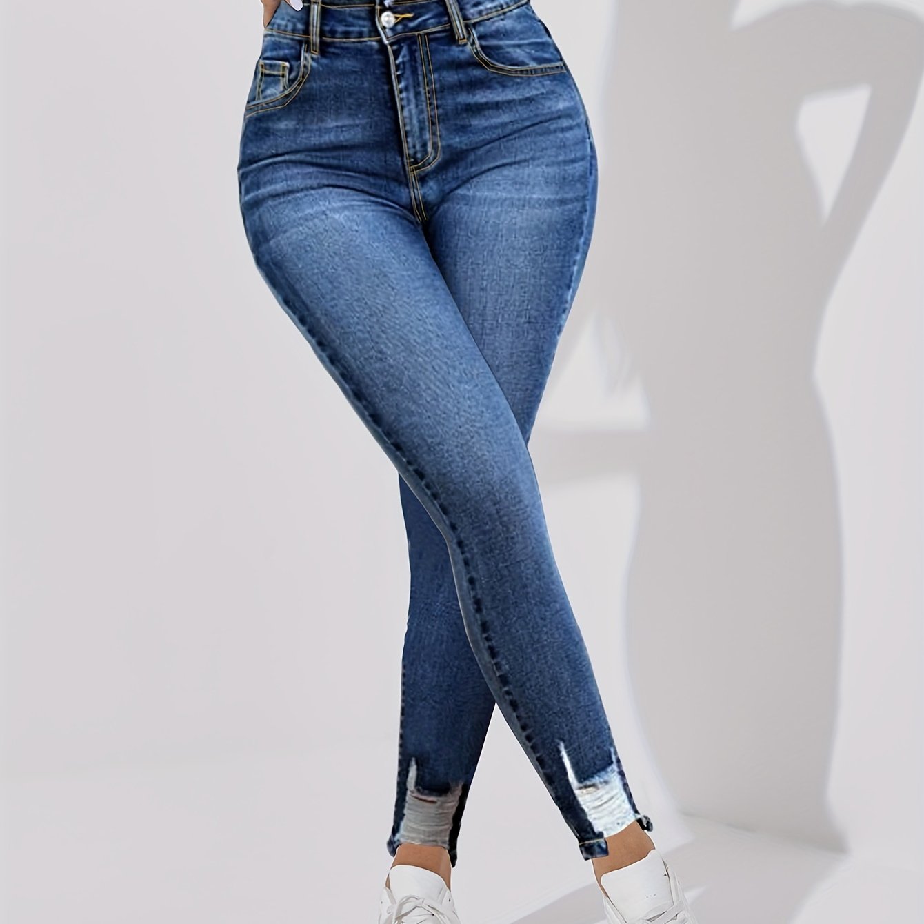 TEMU Slim Fit Versatile Skinny Jeans, High Stretch Slant Pockets Tight Jeans, Women's Denim Jeans & Clothing