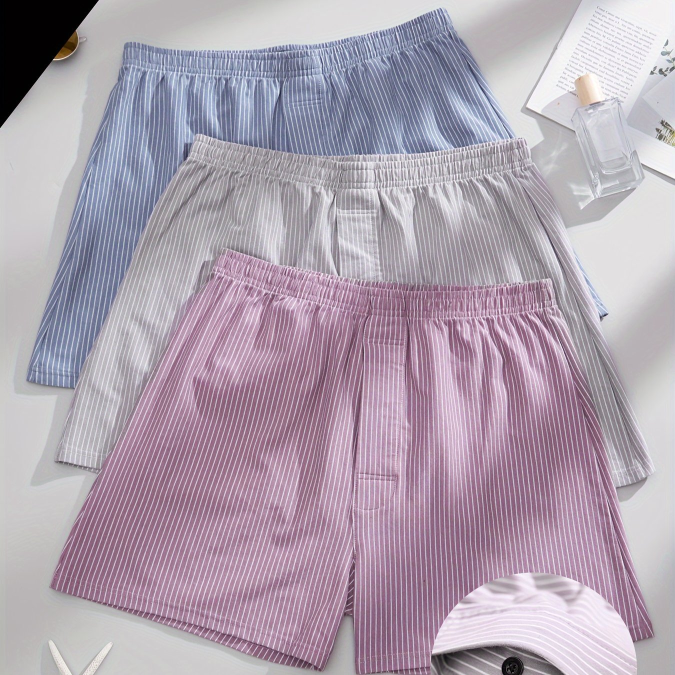 Image of 3pcs Mixed Color Men's Boxer Shorts Comfortable Knit Striped Aro Pants Material Comfortable And Breathable Men's Underwear Skin-friendly Material Daily Sleep Indoor Teen Holiday Gift Men's Aro Pants