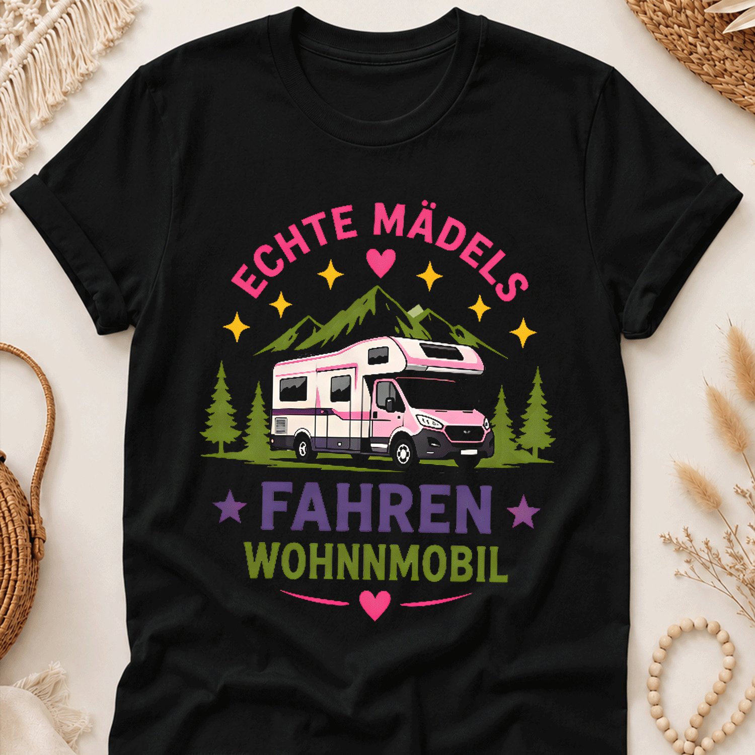 Image of Echte Maedels Fahren Wohnmobil- Camping (4) For Men Summer Casual T-shirt- Lightweight Tee For Seaside Vacation, Beach Resort