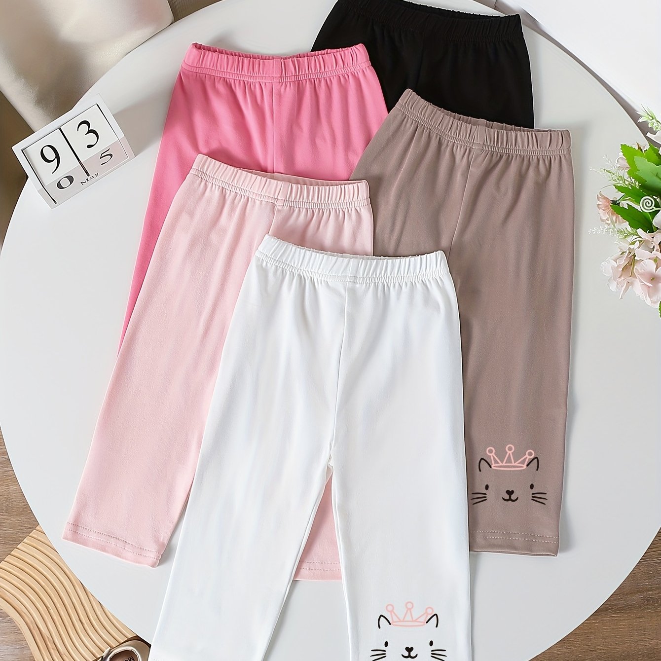 Image of 5pcs Set Of Multi-colored Girls' Cropped Pants, Summer Thin Leggings, Pants, Girls' Elastic Slim-fitting Shorts, Breathable And Sweat-absorbent Casual Shorts, Sweat-resistant