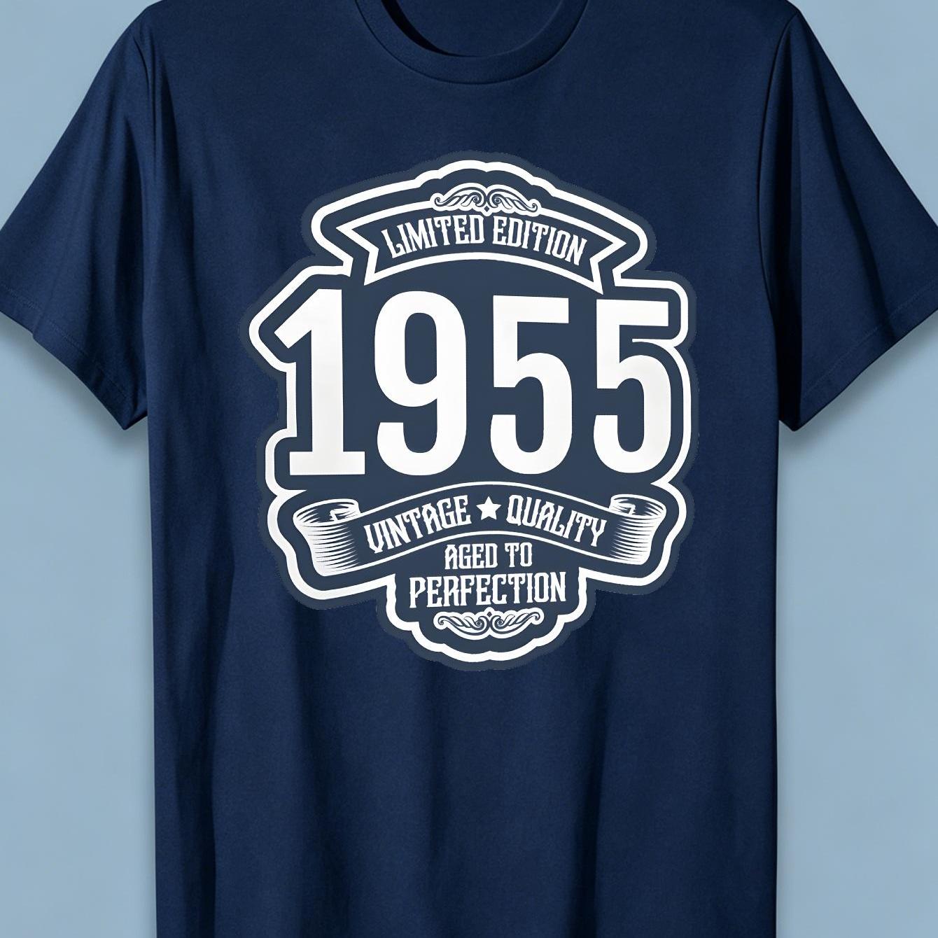 TEMU Vintage Style 1955 Commemorative Printed T - Shirt, Unisex (), Comfortable Material, Short - Sleeve Top, Suitable For , Festival & Birthday Gift