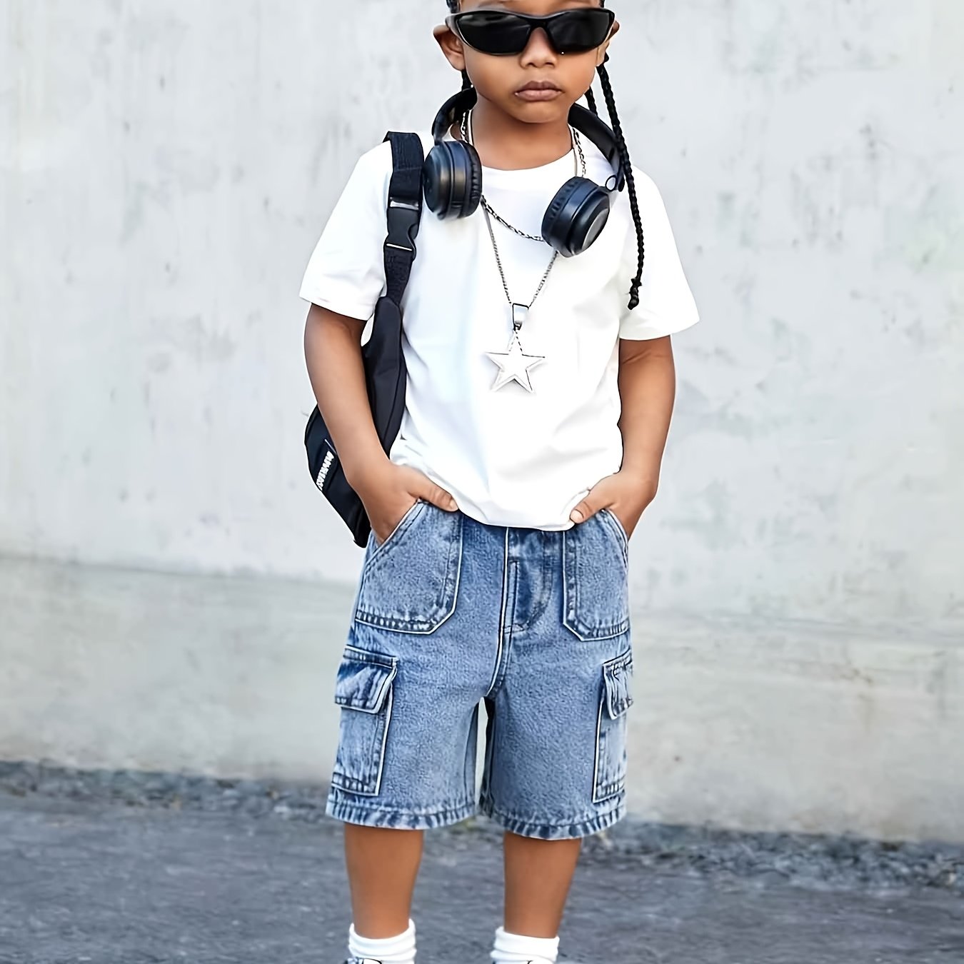 Playmate Boy Casual Multi-pocket Washable Denim Cargo Shorts