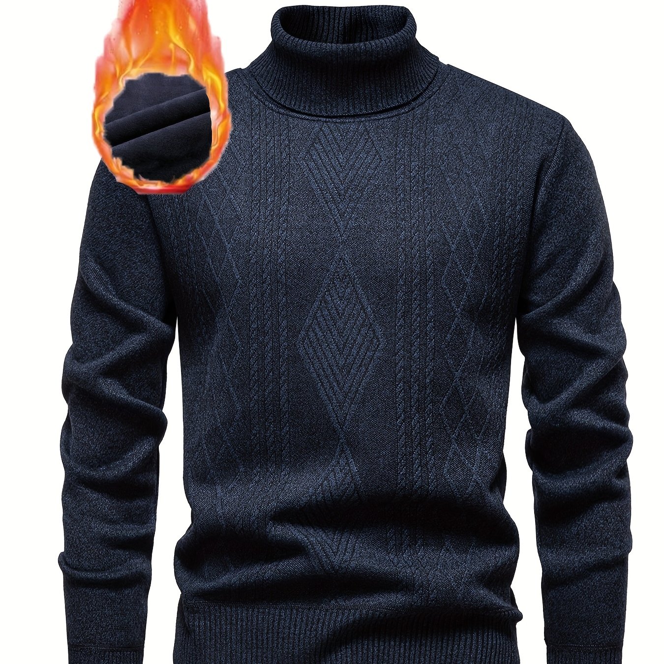 TEMU Men's High Neck Diamond Check Solid Color Knit Pullover Sweater