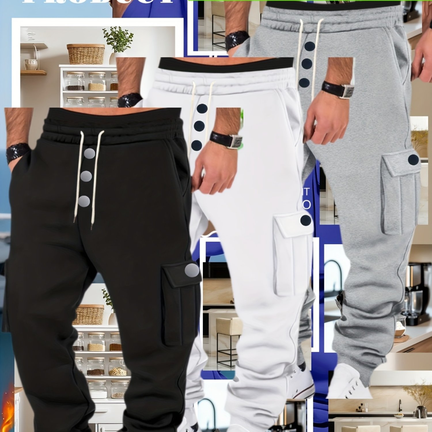 TEMU 3pcs Set - Men's Leisure Sports Pants, Thickened And Fleece-lined Autumn And Winter Style
