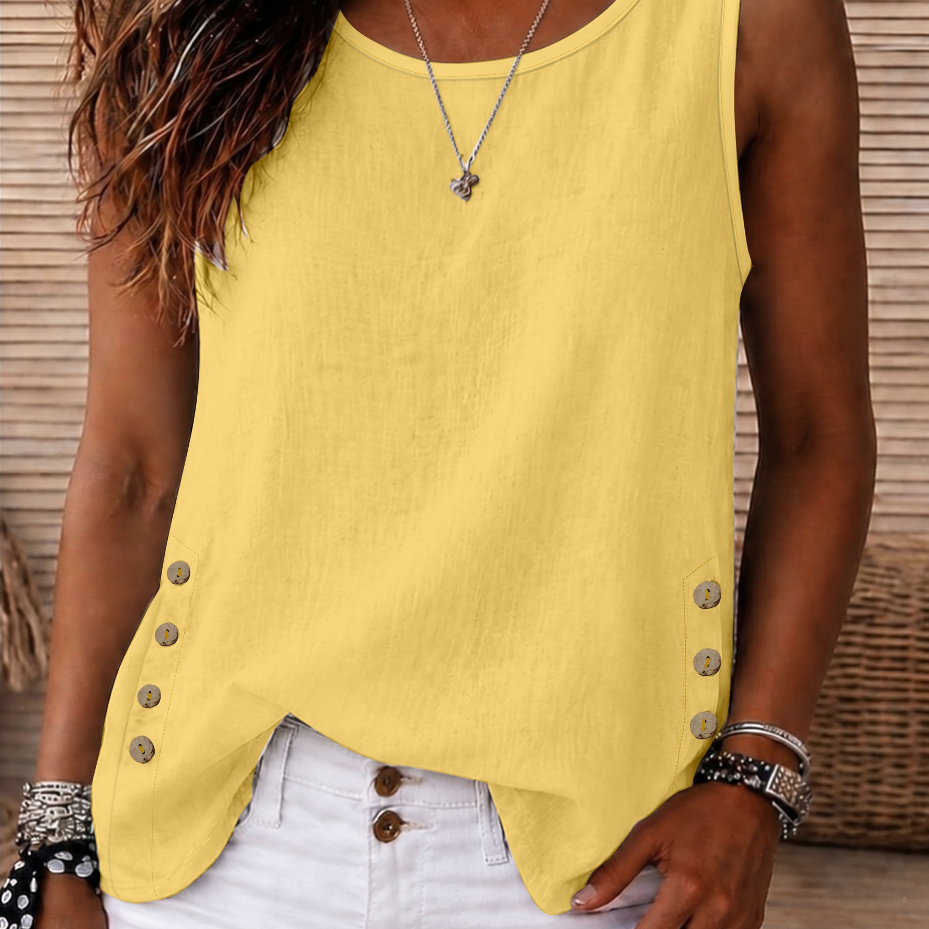 TEMU de estilo casual y a para mujer, chaleco , versátil con botones , de ajuste holgado, que disimula , transpirable, con cuello para uso diario