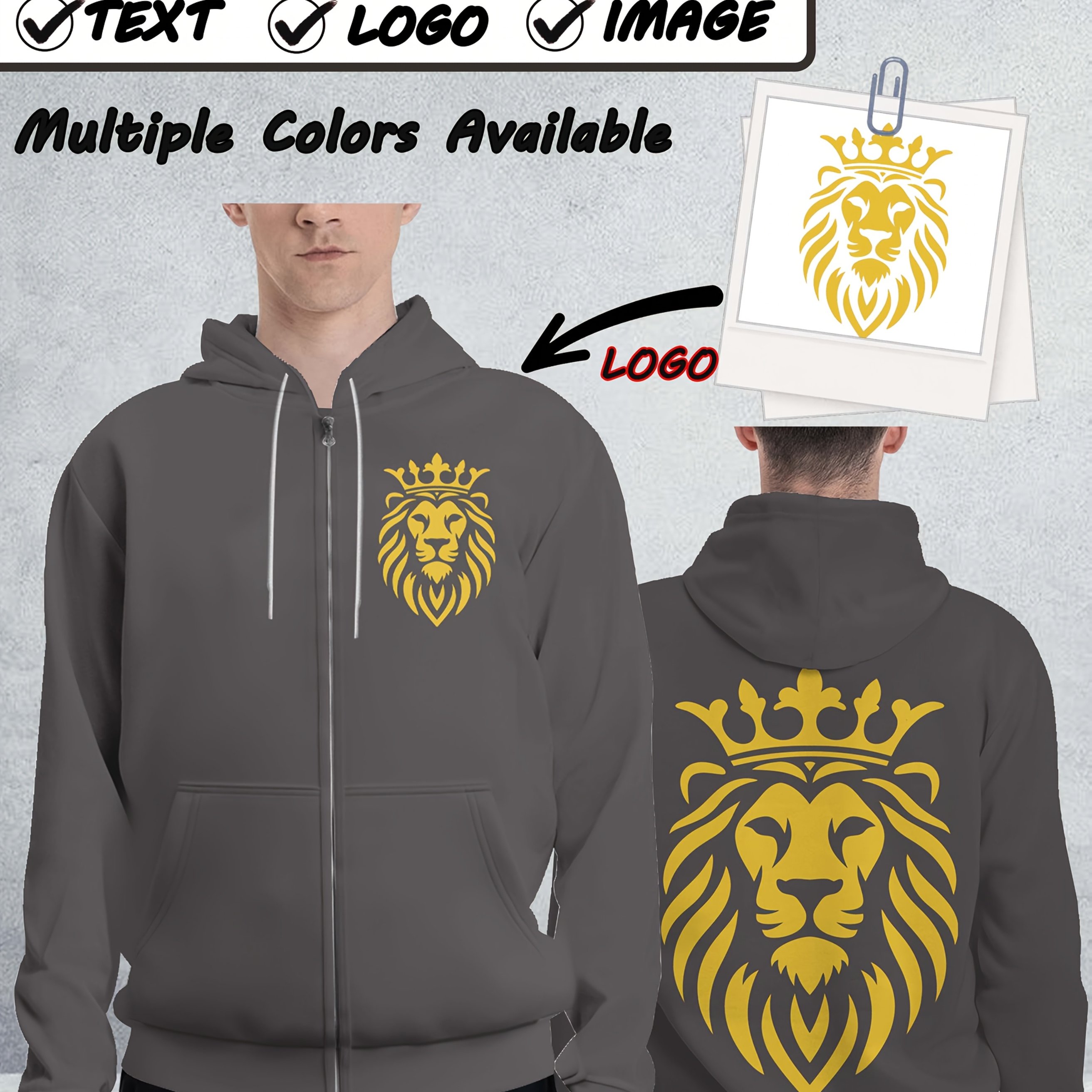 TEMU Customized Plus-size Men's Zipper Hoodies, Comfortable Sweatshirts, Custom Designs With Picture Prints, Plus-size Men's Fashionable And Casual