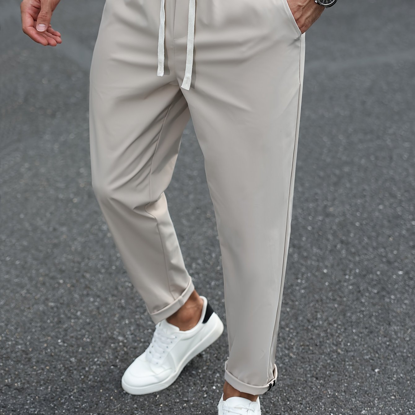 E-shop Herren Einfarbige Lässige Slim Fit Zugeschnittene Hose