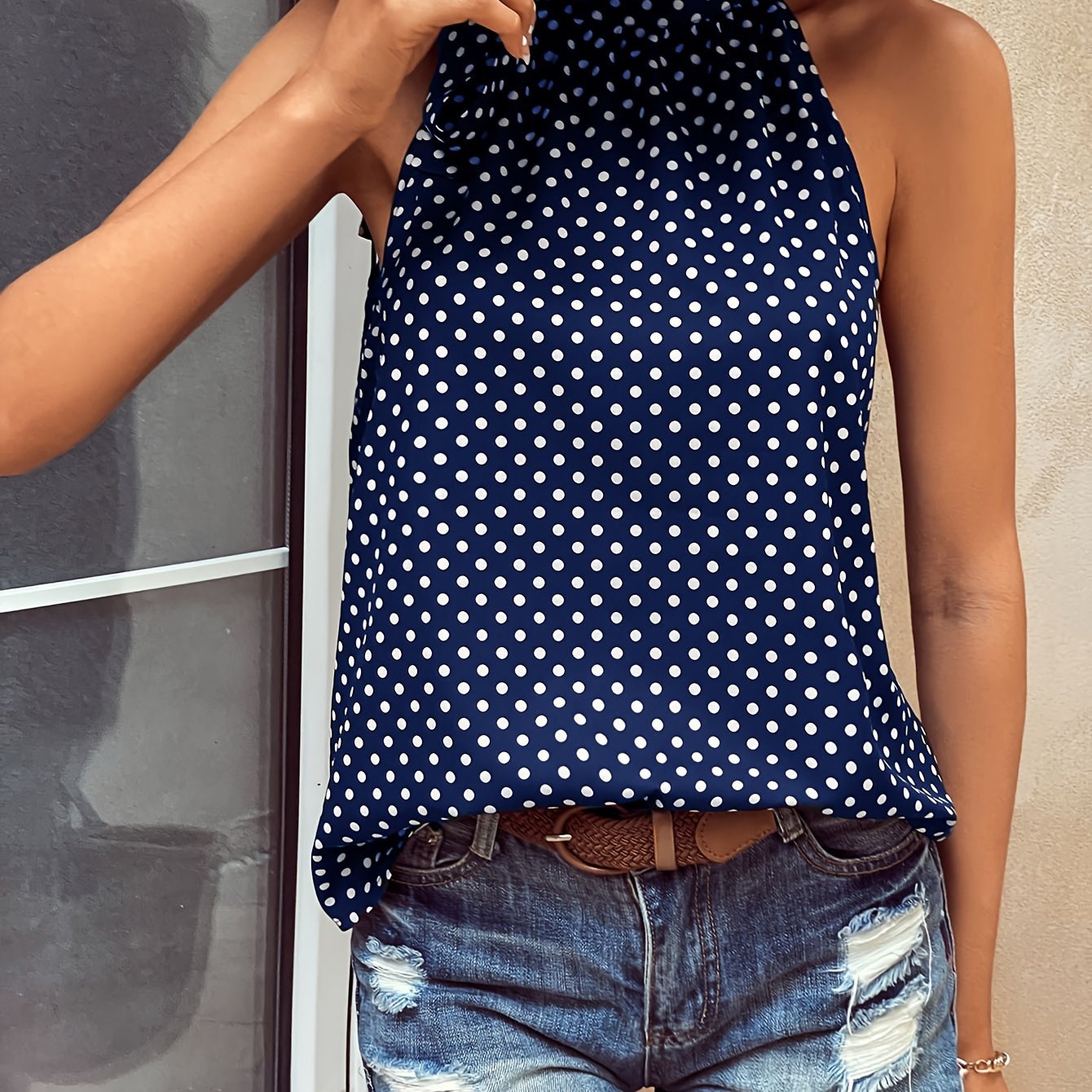 Polka Dot Print Bow Top