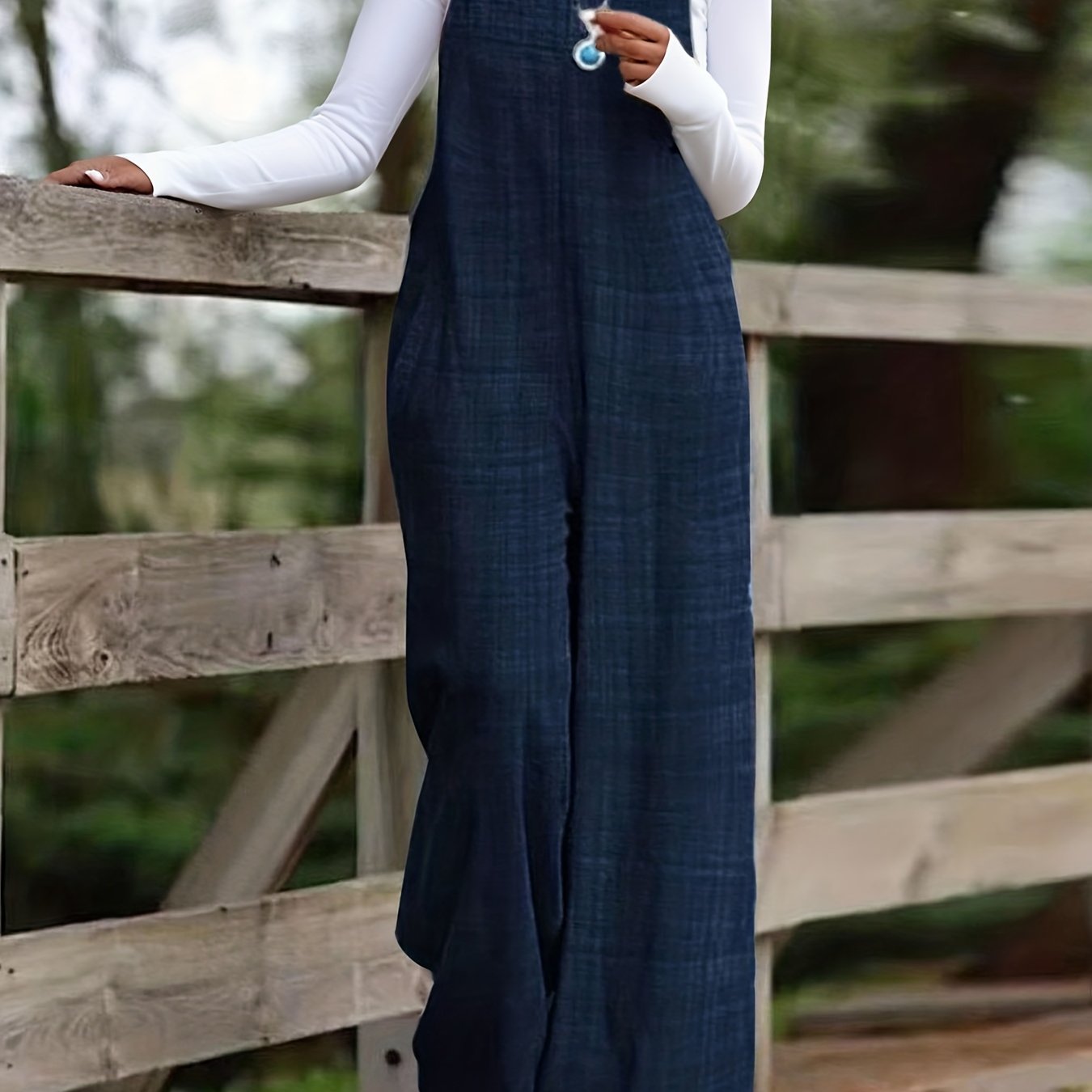 TEMU Women's Casual Sleeveless Jumpsuit For Summer, Adjustable Straps, Wide Leg Design And Pockets, Women's Overalls