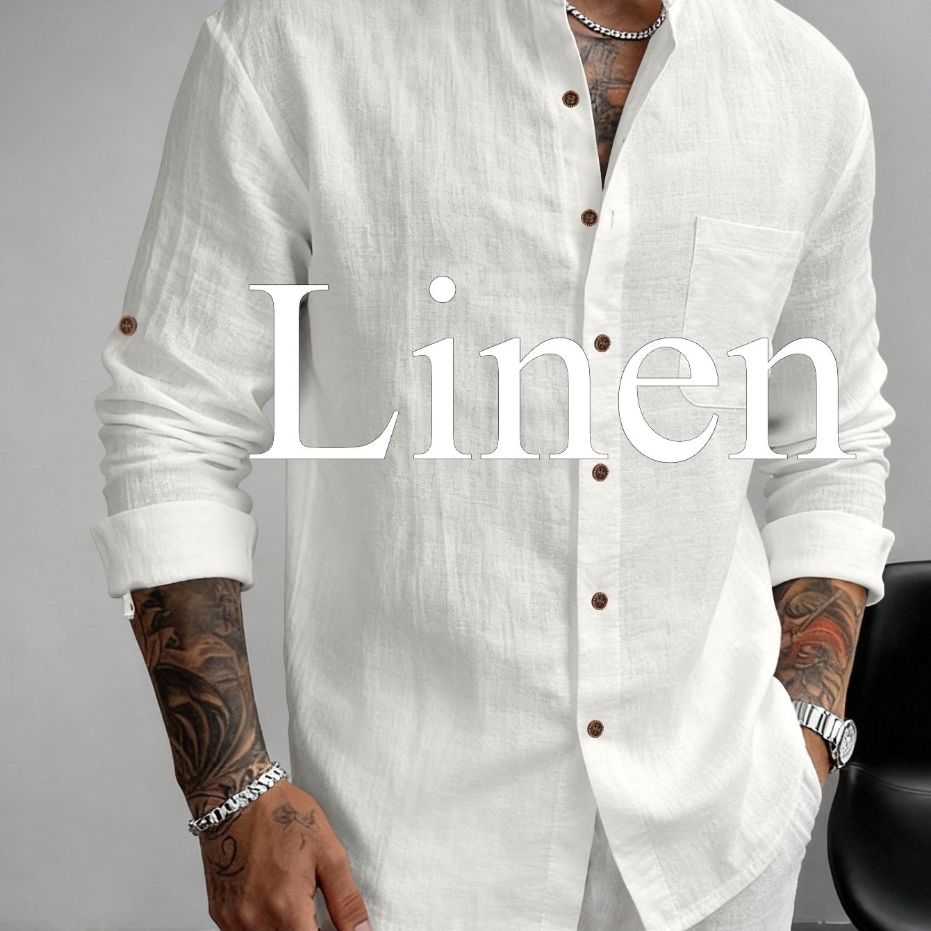 Image of 2026 Men's Hawaiian Collar Breathable Linen Henley Neck Casual Long Sleeve Shirt (refer To The Size Chart)